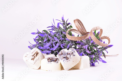 Spa soap hearts with a lavender flowers
