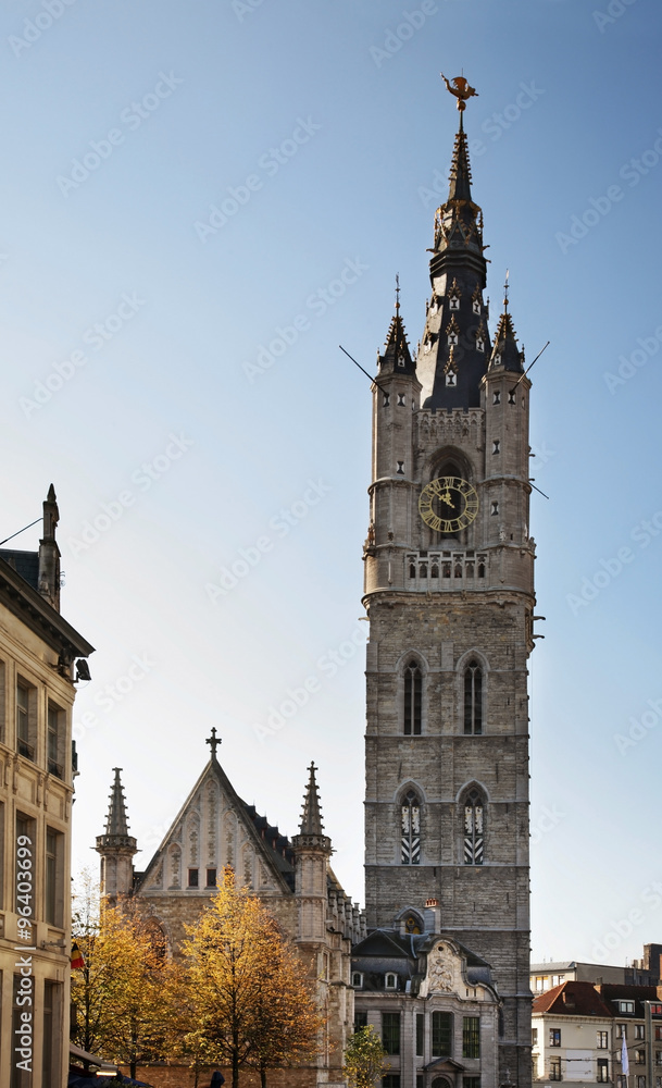 Obraz premium Belfry of Ghent and Lakenhalle. Belgium