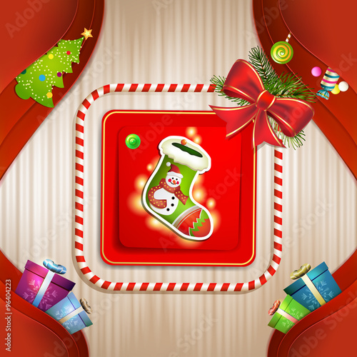 Christmas card with sock bow and pine tree