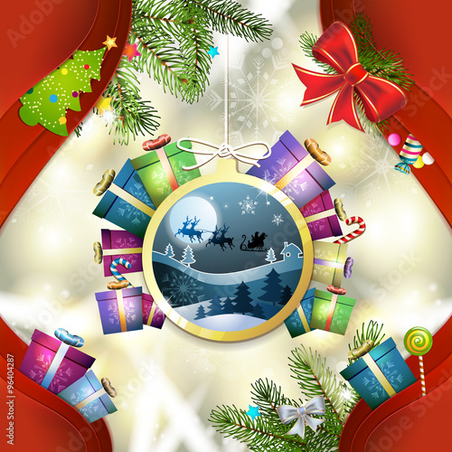 Santa sleigh in hanging ball shape