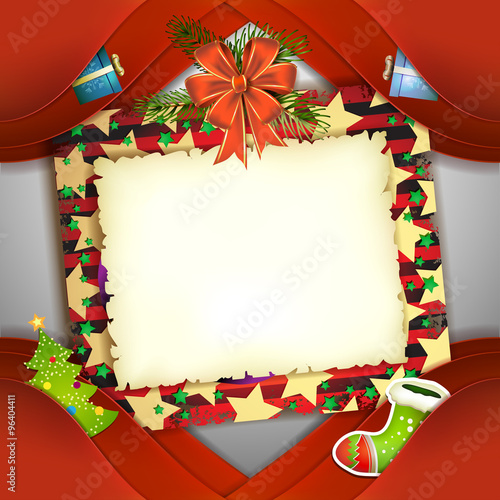 Christmas card with bow and old paper