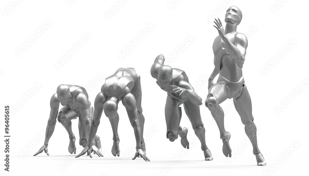Three dimensional white human run. Ready to run on start. Three dimensional white human run. Ready to run on start.