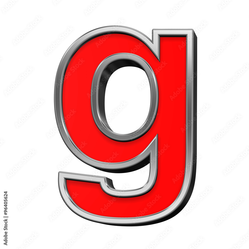 One lower case letter from red with chrome frame alphabet set, isolated on white. Computer generated 3D photo rendering. One lower case letter from red with chrome frame alphabet set, isolated on white. Computer generated 3D photo rendering.