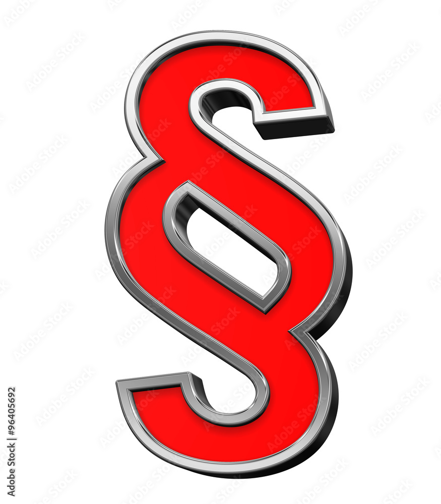 Paragraph sign from red with chrome frame alphabet set, isolated on white. Computer generated 3D photo rendering. Paragraph sign from red with chrome frame alphabet set, isolated on white. Computer generated 3D photo rendering.