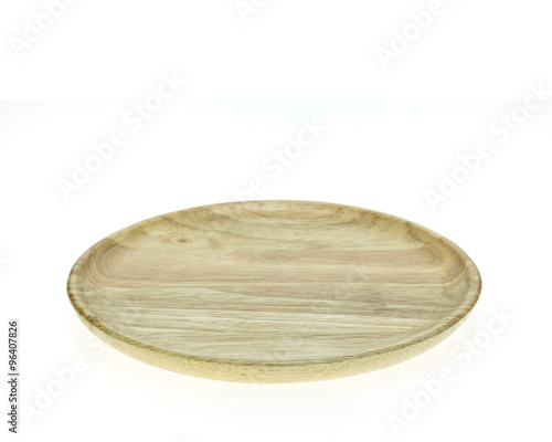 Empty flat wooden dish isolated on white background