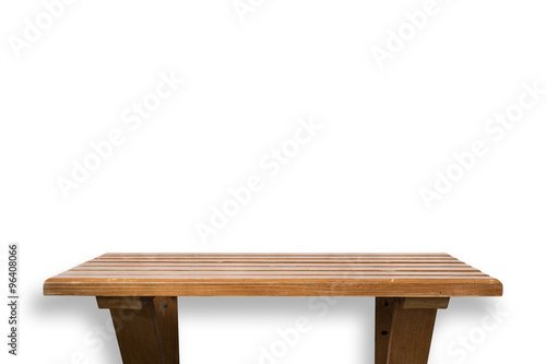 Empty top of wooden shelf isolated on white background