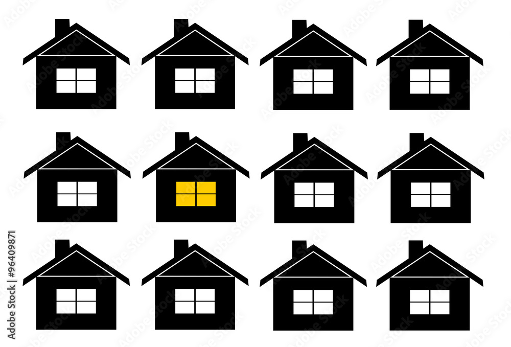 home and neighborhood design with one house with lights on home and neighborhood design with one house with lights on