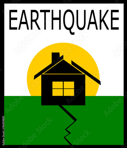 earthquake design with damaged home and cracked ground