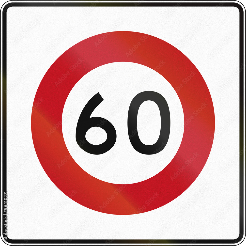 New Zealand road sign RG-1 - 60 kmh limit New Zealand road sign RG-1 - 60 kmh limit