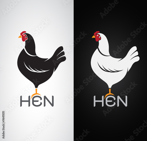 Fotografia, Obraz Vector image of an hen design on white background and black back