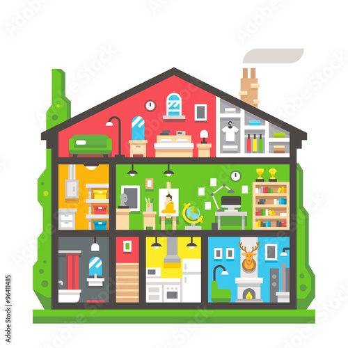 Flat design home interior side view