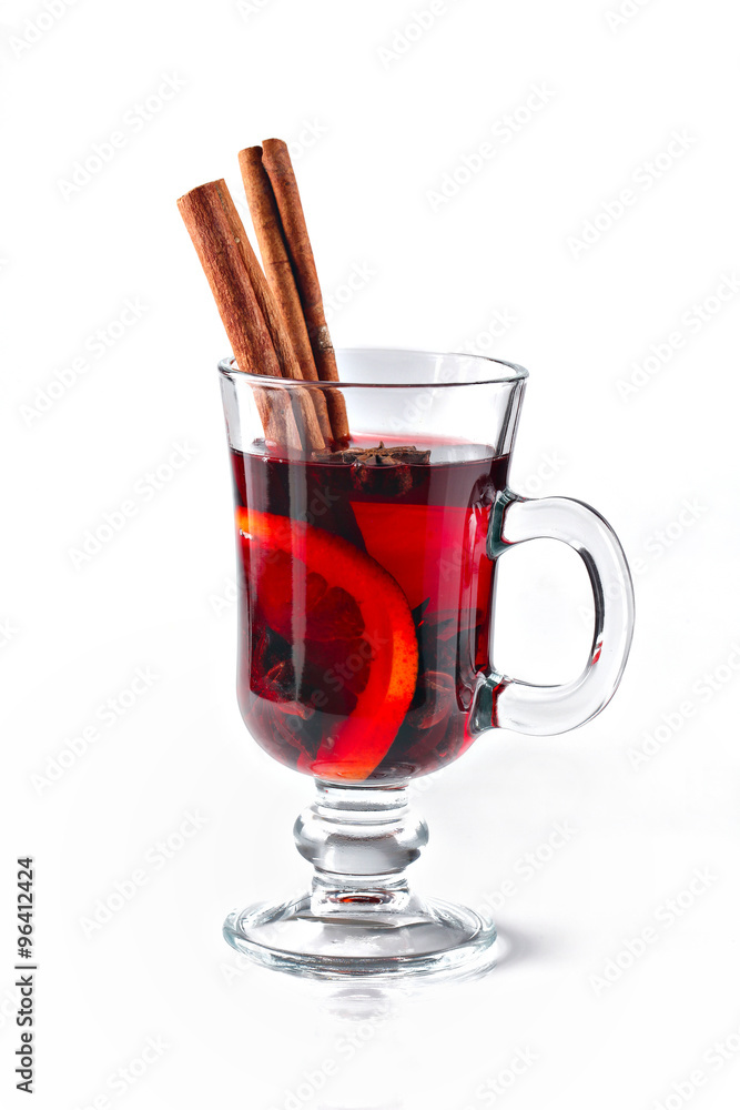 Mulled wine glass isolated on white, shallow focus Mulled wine glass isolated on white, shallow focus