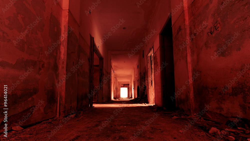 4K gateway to hell inside a scary abandoned coridor of an evacuated building,vertigo effect 4K gateway to hell inside a scary abandoned coridor of an evacuated building,vertigo effect