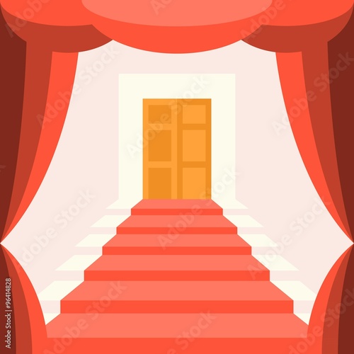 Vector  curtain, staircase and door, flat design
