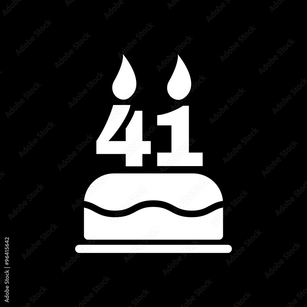 The birthday cake with candles in the form of number 41 icon. Birthday symbol. Flat The birthday cake with candles in the form of number 41 icon. Birthday symbol. Flat