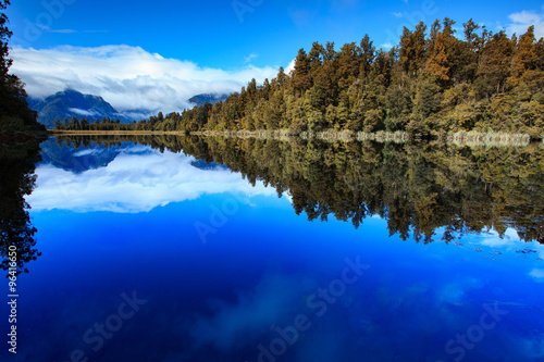 reflection scenic of lake matheson in south island new zealand
