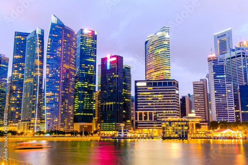 Singapore Skyline and view of Marina Bay long exposure