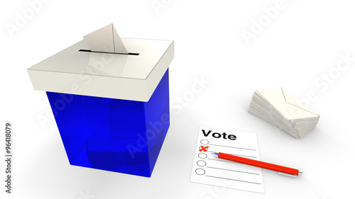 Blue ballot box with envelope