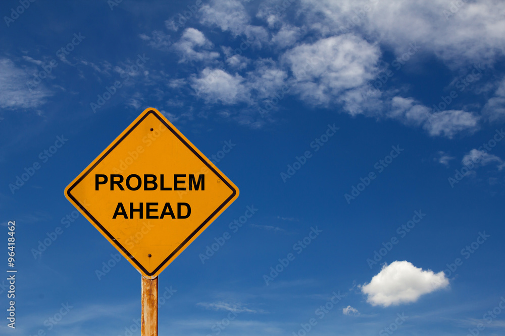 Problem ahead warning traffic sign with blue sky Problem ahead warning traffic sign with blue sky