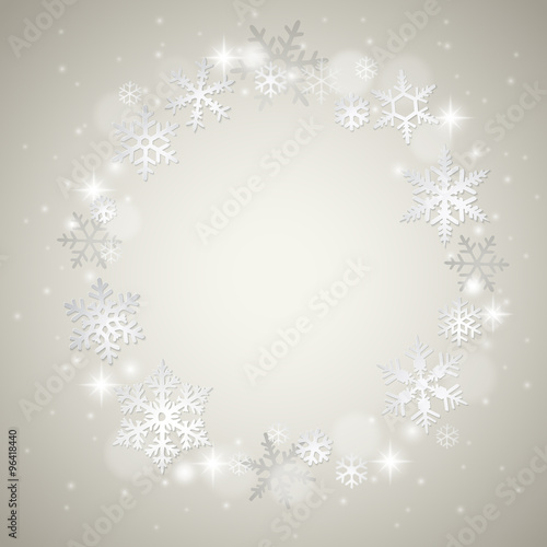 Christmas winter background with snowflakes on grey