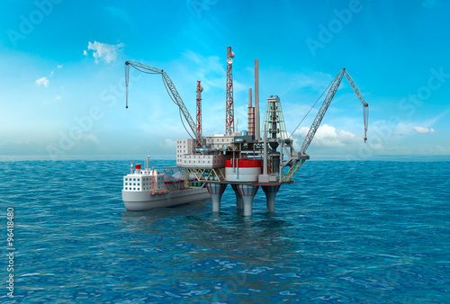 Drilling offshore Platform in sea. 3D image © Alex Mit