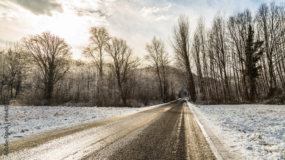 snowy road in the italian countryside snowy road in the italian countryside