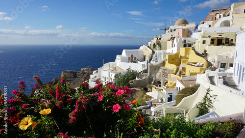 view over small oia village on santorini island