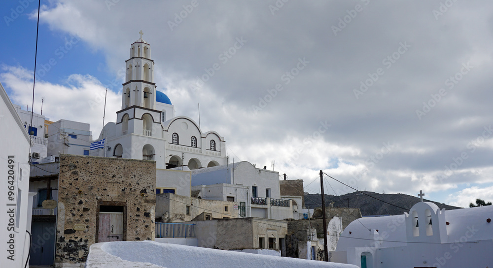 traditional greece church in exo gonia on santorini