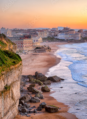 Sunset over Biarritz beach, France photo