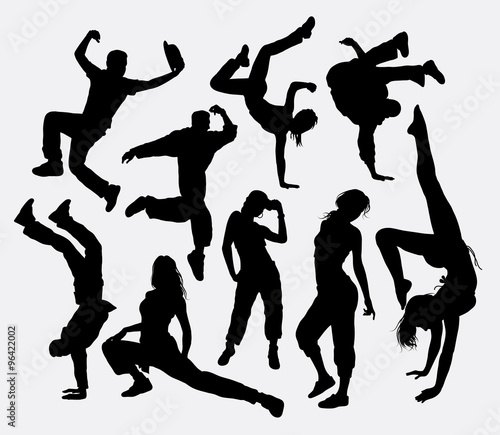 Freestyle dance, male and female action silhouette. Good use for symbol, logo, web icon, mascot, game elements, or any design you want. Easy to use, edit, or change color.