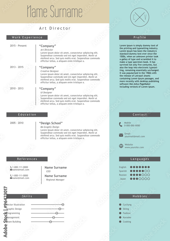 Vector creative resume template. Minimalist style. CV infographic elements Vector creative resume template. Minimalist style. CV infographic elements