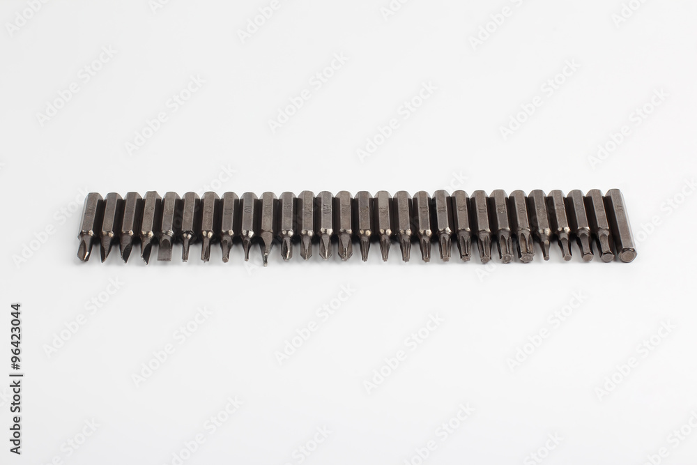 bit set for screwdrivers on a white background bit set for screwdrivers on a white background