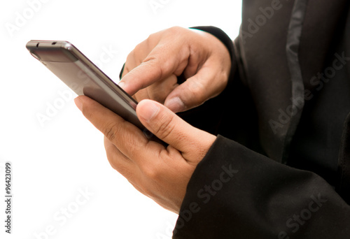 businessman using a smart phone, isolated on white background