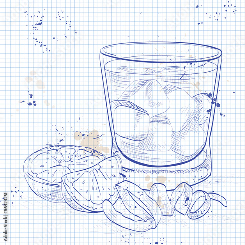 Negroni alcoholic cocktail on a notebook page