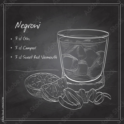 Negroni alcoholic cocktail on black board