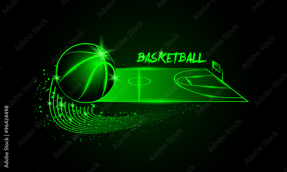 Fototapeta premium Basketball ball and basketball court in horizontal perspective.