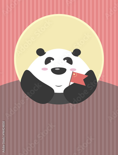 Fototapeta Naklejka Na Ścianę i Meble -  Panda with a flag  of China in the hands in the background of ev