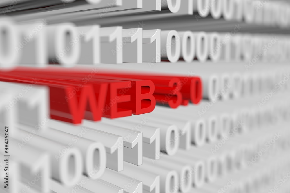 web 3.0 is represented as a binary code with blurred background