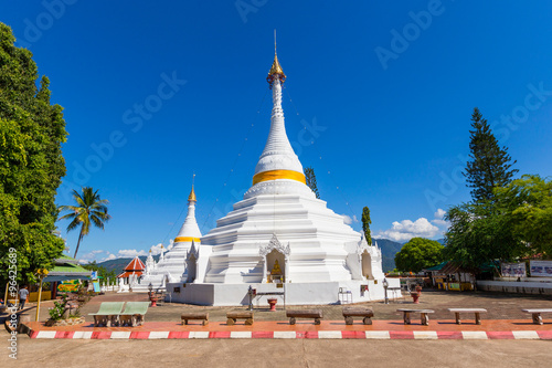 White unique pagoda in Wat Phra That Doi Gongmoo landmark of Mae