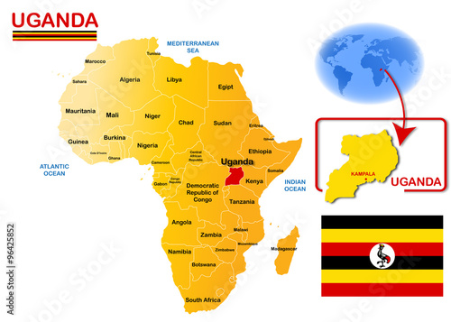 Uganda, map and flag