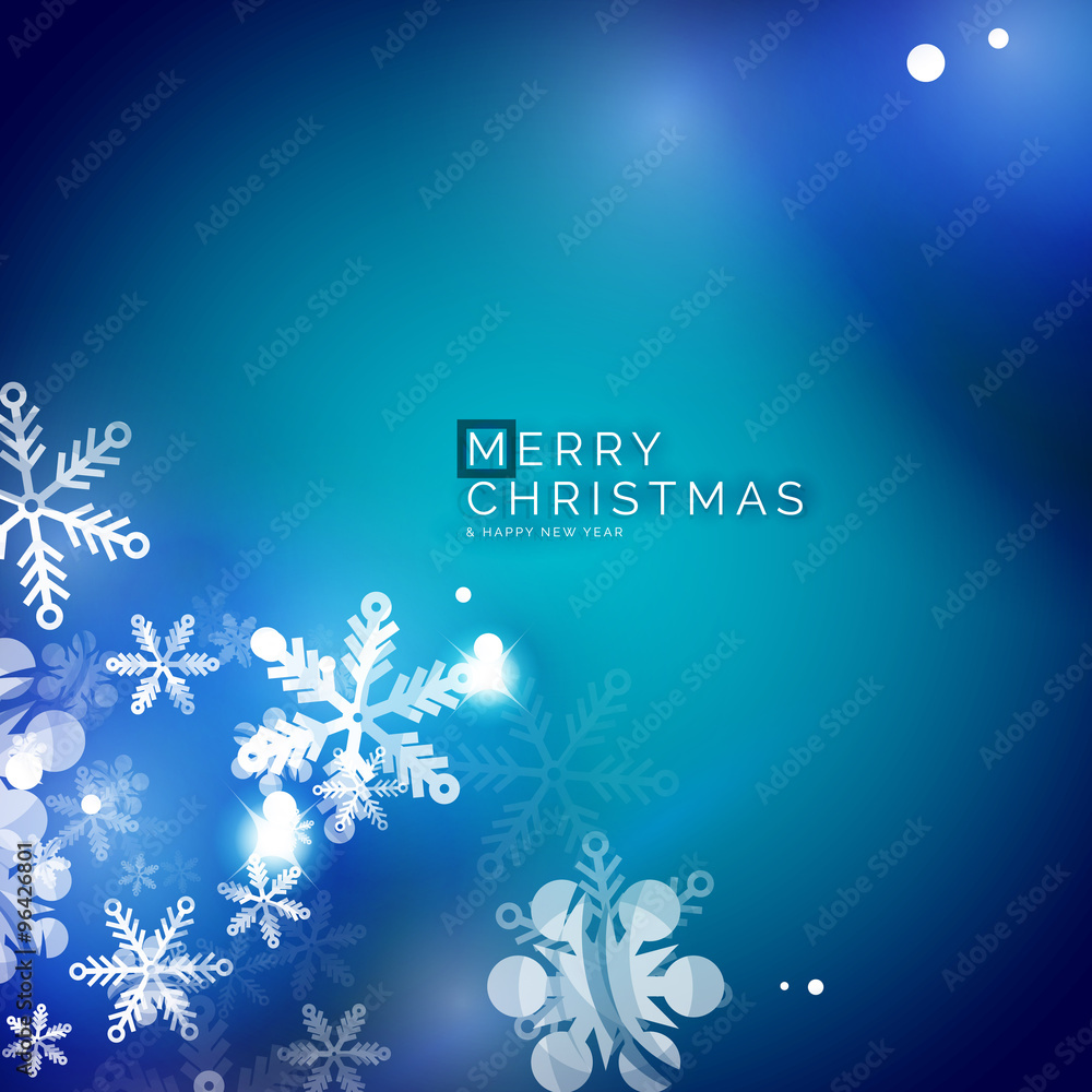 Naklejka Holiday blue abstract background, winter snowflakes, Christmas and New Year design template