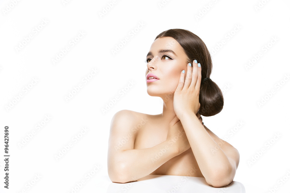 Beautiful girl with makeup looking up Beautiful girl with makeup looking up