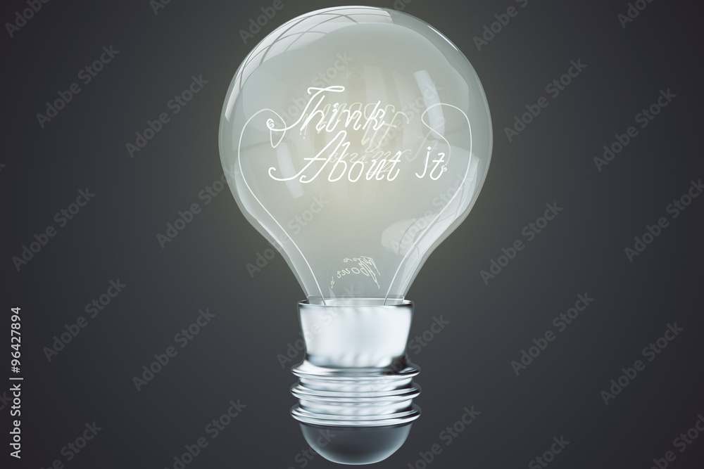 Think about it concept with light bulb at black background Think about it concept with light bulb at black background