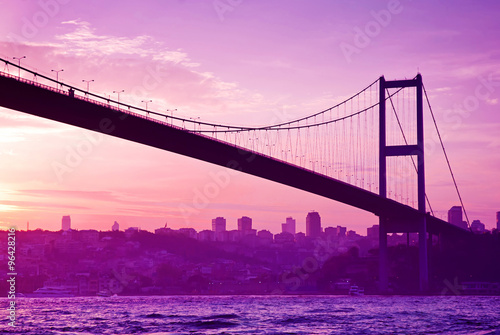 Bosphorus Bridge in Istanbul at sunset.Turkey