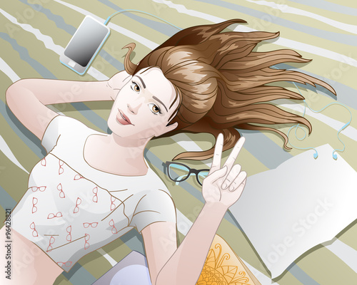 young woman / teen age girl  lying on the bed