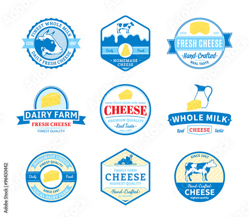 Set of Vector Cheese Labels, Icons and Design Elements