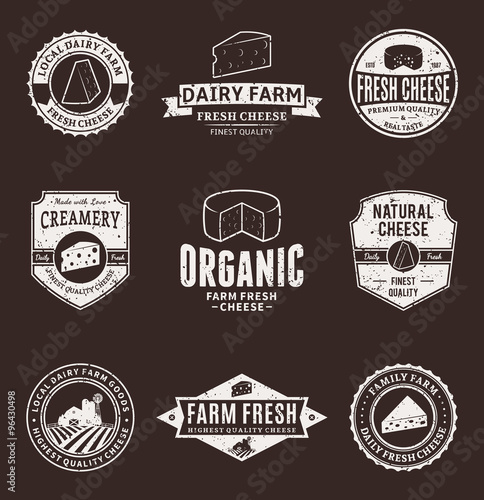 Set of Vector Cheese Labels, Icons and Design Elements