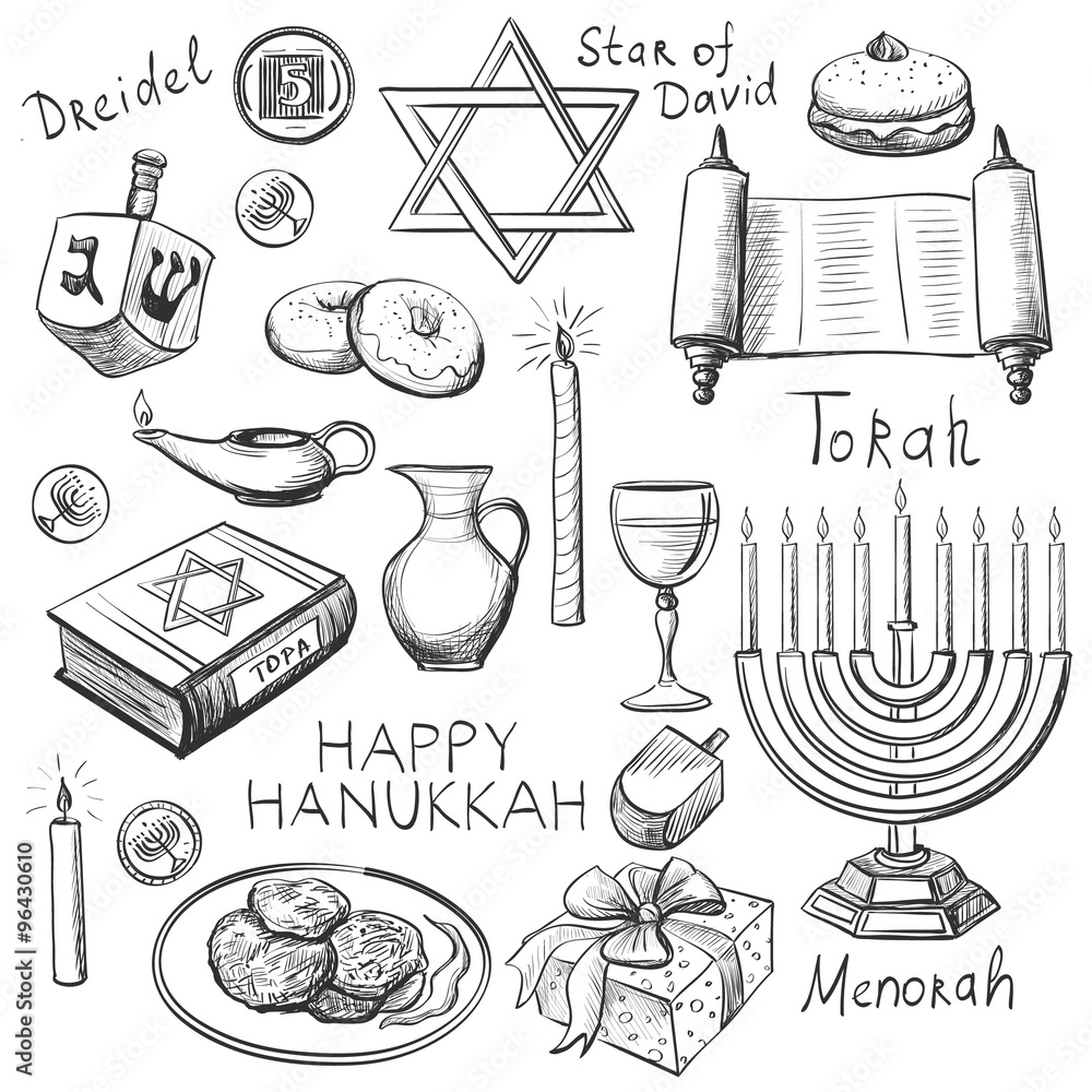 Set of Happy Hanukkah designed elements