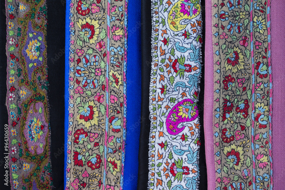 Detail handmade pashmina shawl with delicate embroidery. Detail handmade pashmina shawl with delicate embroidery.