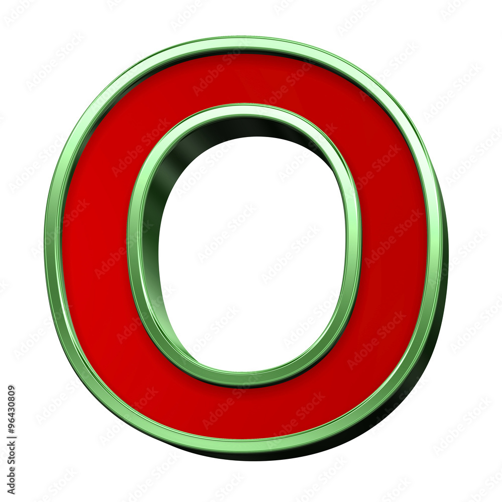 One letter from red glass with green frame alphabet set, isolated on white. Computer generated 3D photo rendering. One letter from red glass with green frame alphabet set, isolated on white. Computer generated 3D photo rendering.